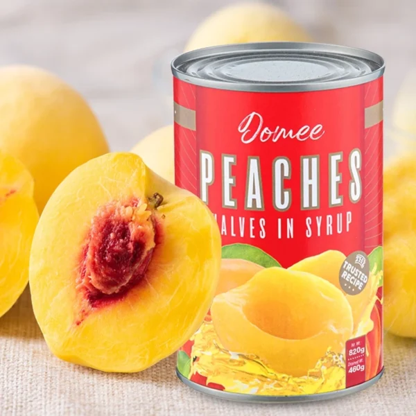 1Carton x 12Tins Domee Peaches Halves in Syrup 820g