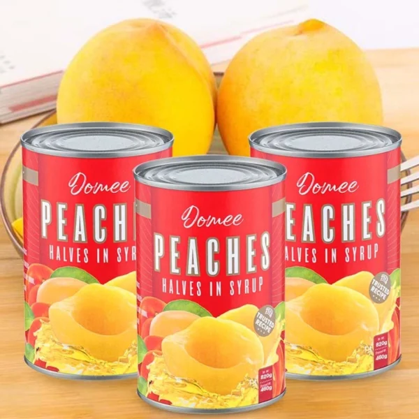 1Carton x 12Tins Domee Peaches Halves in Syrup 820g